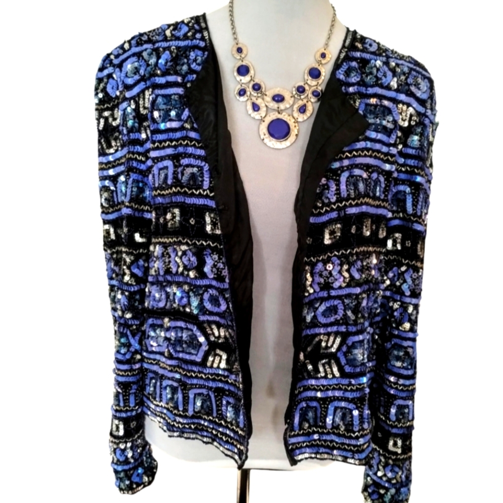Vintage Papell Boutique Evening Silk Sequence/Beaded Jacket Size 14
